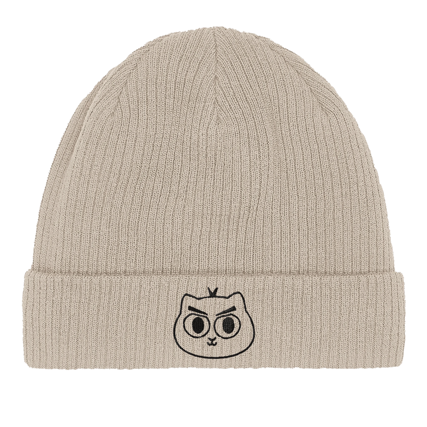 Mütze mit einem wütend guckenden Katzengesicht