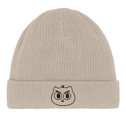 Mütze mit einem wütend guckenden Katzengesicht